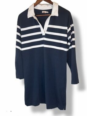 Faherty Rugby Jersey Dress S Navy White Stripe Cotton Polo Mini Dress